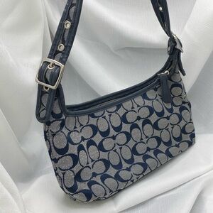 Coach Signature Jacquard Navy and Gray Shoulder Bag